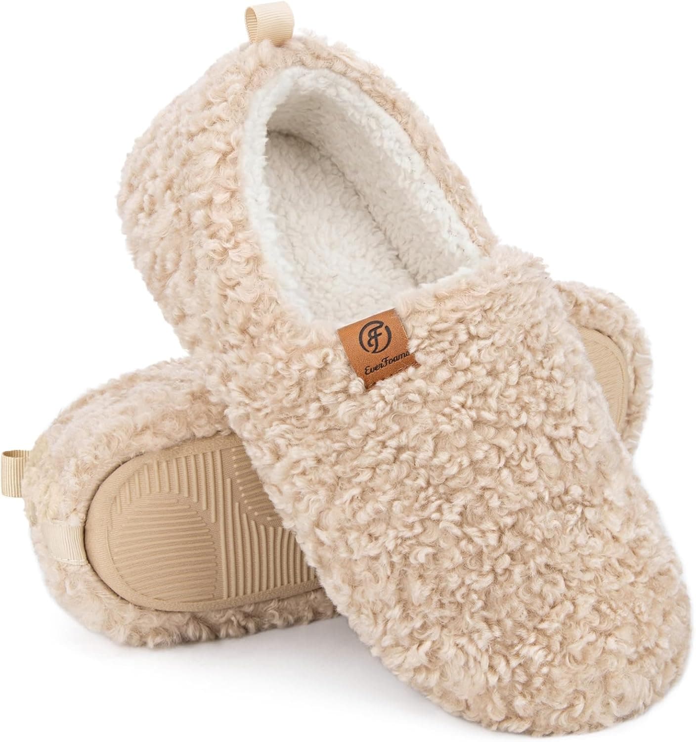 EverFoams Women’s Soft Curly Slippers Memory Foam Lightweight House Shoes | machine-washable,anti-slip sole,birthday gift,fuzzy,cozy loafer,Polar Fleece Lining